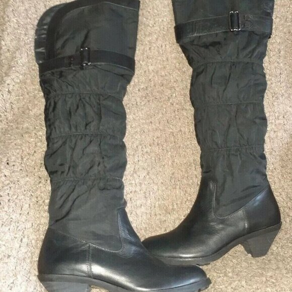 RUDSAK-Black Leather-Quilted Fabric-Over The Knee Boots-Sz 38-7.5-Near Mint - Picture 1 of 9